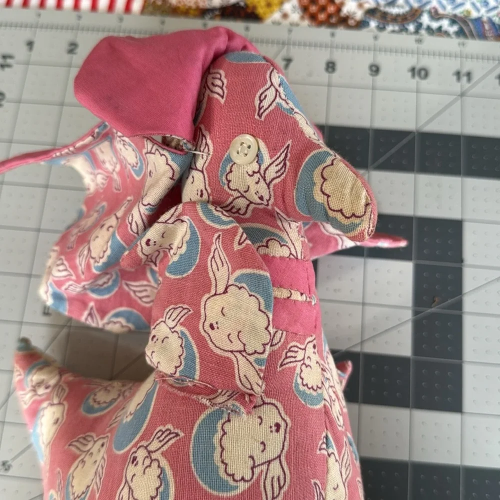 Vintage Handmade Cloth Chicken Doll – 1940s-50s Feedsack Fabric w Sleeping Baby - Picture 10 of 13